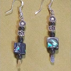 NWT-99.9 STERLING SILVER/  ABALONE & HEMATITE. HYPOALLERGENIC EARRINGS.